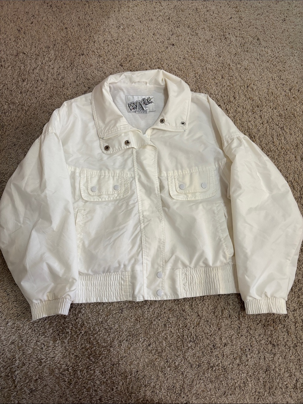 VTG RARE profile ski jacket White Lightweight Bomber Jacket with Patch Pockets